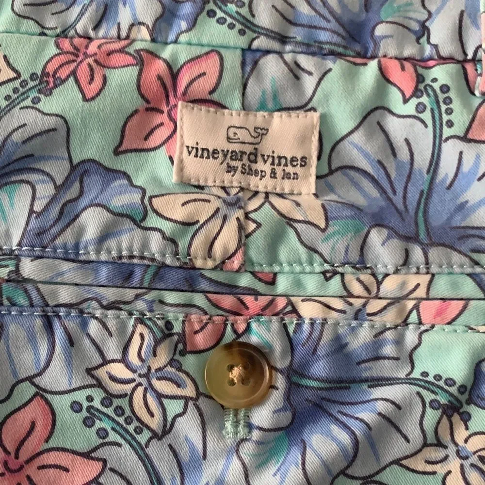 Vineyard Vines Breaker Shorts Cotton Floral Print Blue Pink White Men Size 32